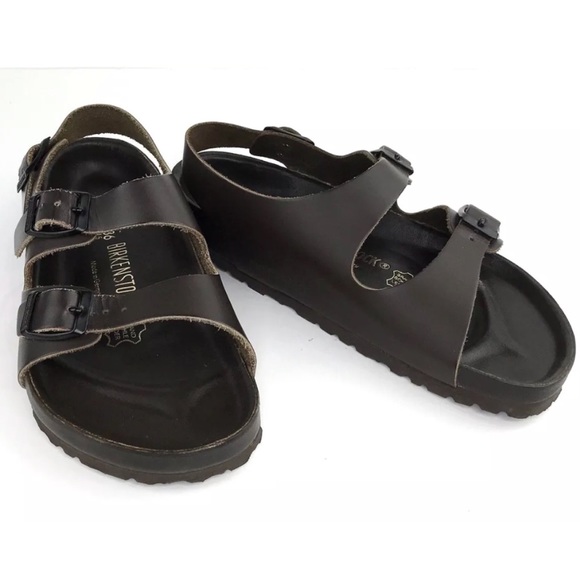 BIRKENSTOCK Brown Milano Sandals Leather Footbed - Picture 4 of 8